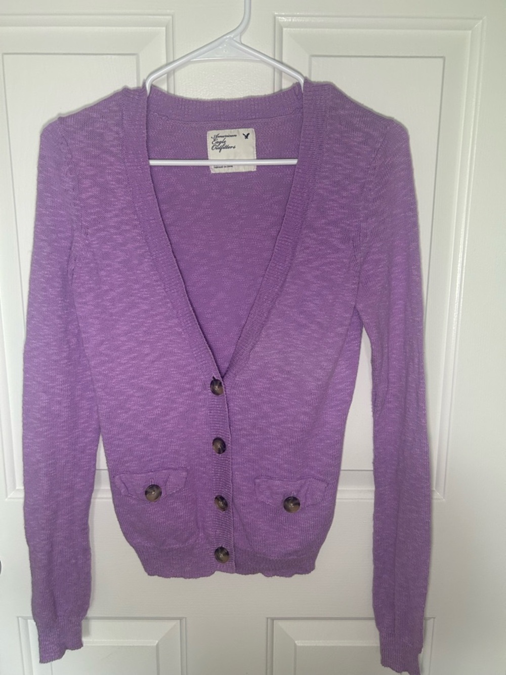 American Eagle Outfitters Lavender V-Neck Button Cardigan